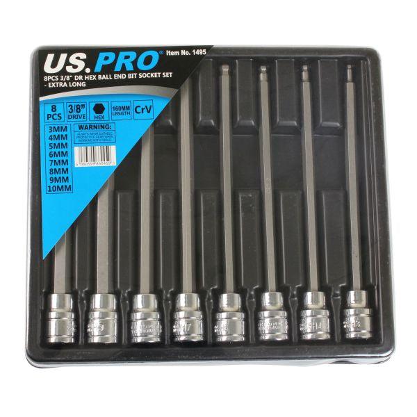 US PRO 8pc 3/8"  Long Ball End Hex Allen Bit Key Sockets 1495