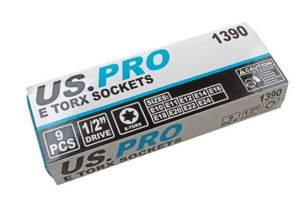 US PRO 9pc 1/2" Dr Star E Torx Socket Set E10 - E24 1390