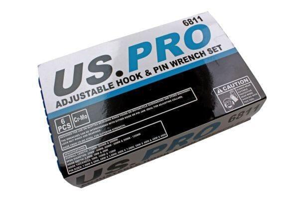 US PRO Adjustable Hook And Pin Wrench / Spanner / C Spanner 35 - 120mm 6pcs 6811