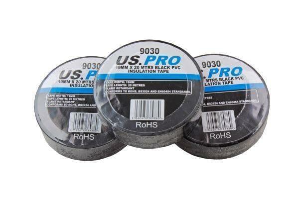 US PRO Black 19MM X 20 Meters PVC Insulation Tape X 10 9030