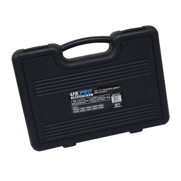 US PRO INDUSTRIAL 10pc 1/2" DR 6pt Swivel Impact Deep Wobble Socket Set 10 - 19mm 3971