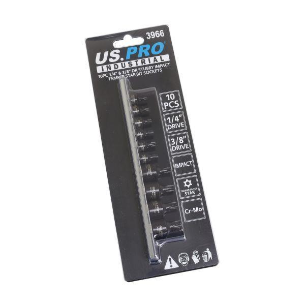 US PRO INDUSTRIAL 10PC 1/4" 3/8" DR Stubby Impact Tamper Star Torx Bit Sockets 3966