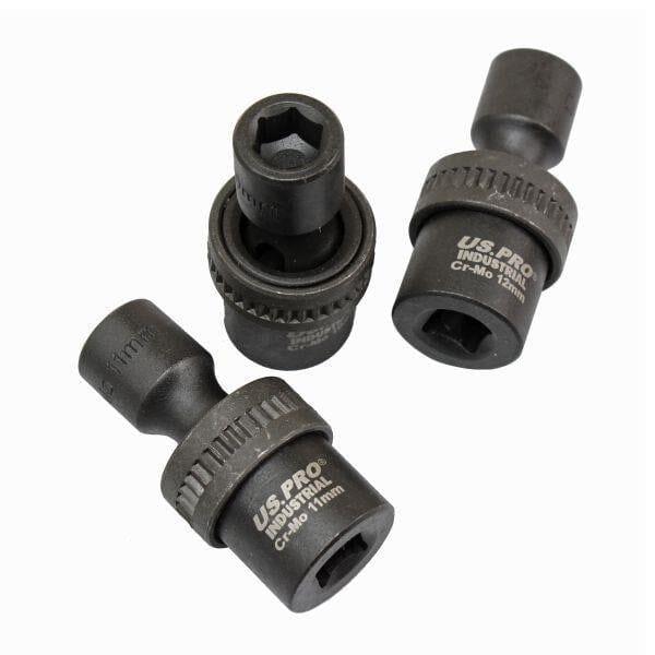 US PRO INDUSTRIAL 10pc 3/8” Dr 360° Swivel Impact Shallow Sockets 10-19mm 3471