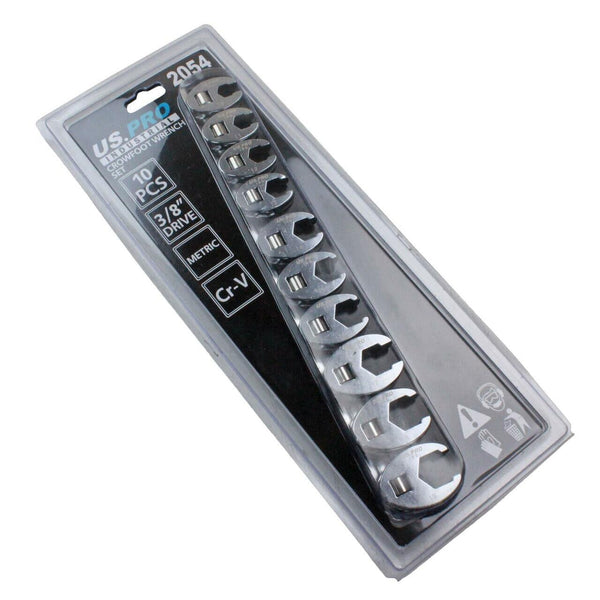 US PRO INDUSTRIAL 10pc Metric Crowfoot 3/8" Drive Spanner Socket Wrench 2054