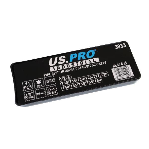 US PRO INDUSTRIAL 11PC 3/8" DR Impact Torx Star Bit Sockets Set T10 - T60 3933