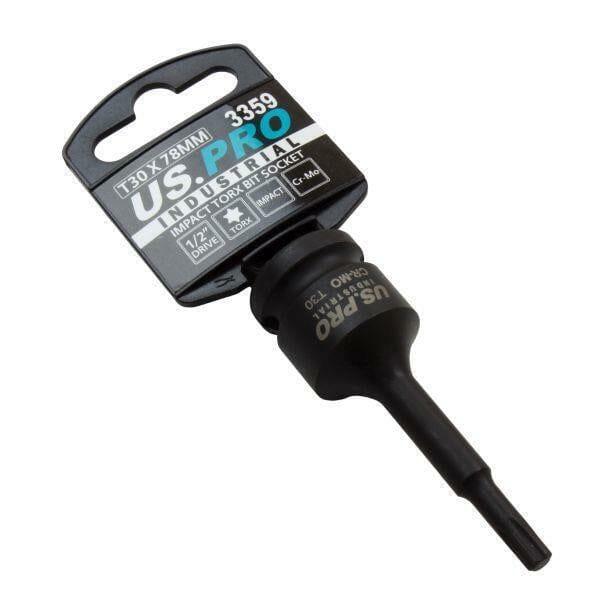 US PRO INDUSTRIAL 1/2" DR Impact Torx Bit Socket T30 X 78MM 3359