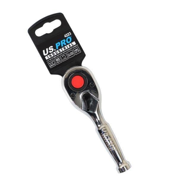 US PRO INDUSTRIAL 1/2" Drive 90T Stubby ratchet With Straight Metal Handle 4223