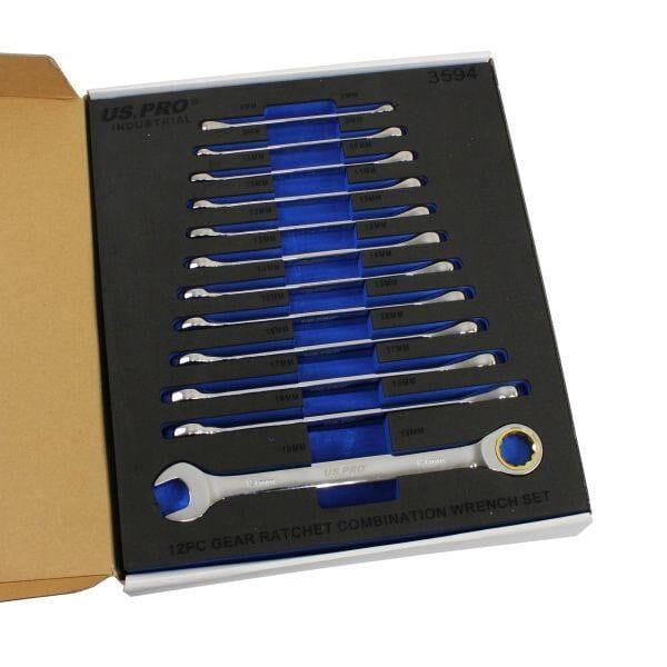 US PRO INDUSTRIAL 12pc Ratchet Spanner Set Gear ratchet Combination Wrench 3594