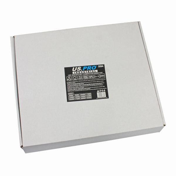 US PRO INDUSTRIAL 12pc Ratchet Spanner Set Gear ratchet Combination Wrench 3594