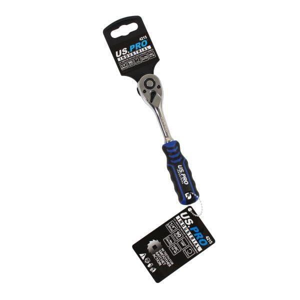 US PRO INDUSTRIAL 1/4" dr 90T Ratchet With Straight Handle With Grip 4215
