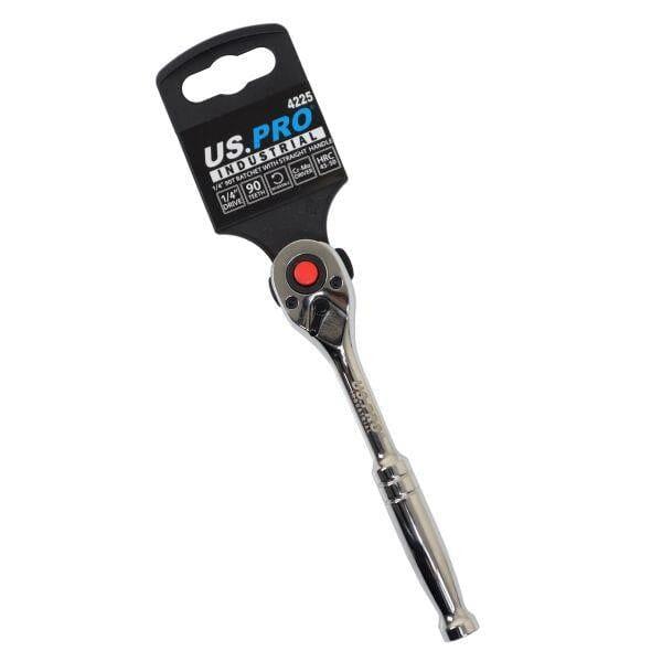 US PRO INDUSTRIAL 1/4" Drive 90T Ratchet With Straight Metal Handle 4225