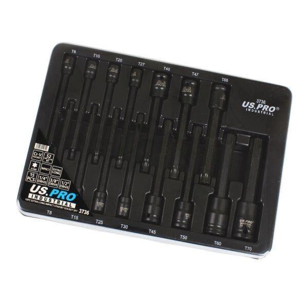 US PRO INDUSTRIAL 15pc Extra Long Impact Star Bit Socket Set T6 - T70 3736