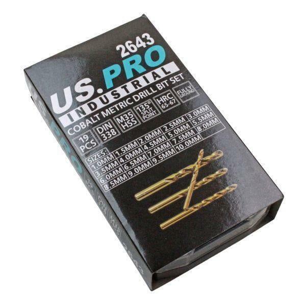 US PRO INDUSTRIAL 19pc HSS Cobalt Metric Drill Bit Set 1 - 10mm 2643