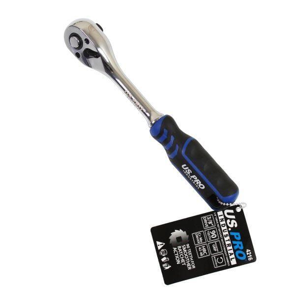 US PRO INDUSTRIAL 3/8" DR 90T Ratchet With Straight Handle With Grip 4216