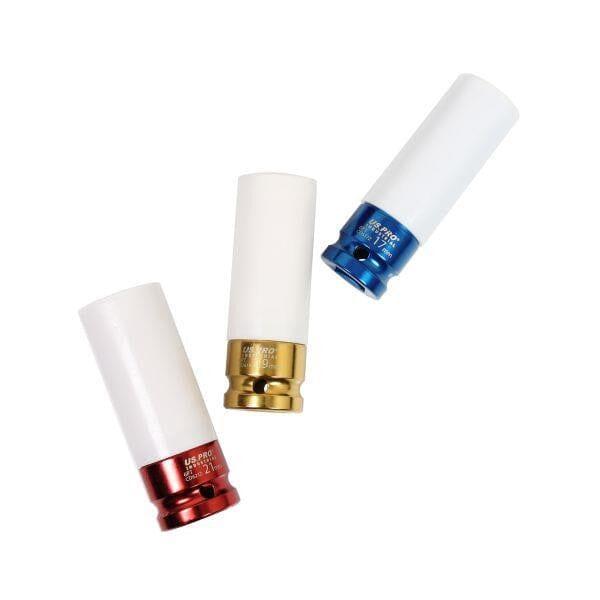 US PRO Industrial 3pc 1/2" DR Deep Impact Sockets For Alloy Wheels 17, 19 & 21mm 3857