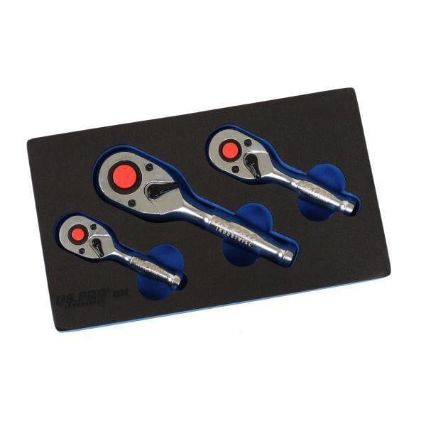US PRO INDUSTRIAL 3PC Stubby Ratchet Set 90 Tooth 1/4" 3/8" 1/2"Dr Short Wrench 4224