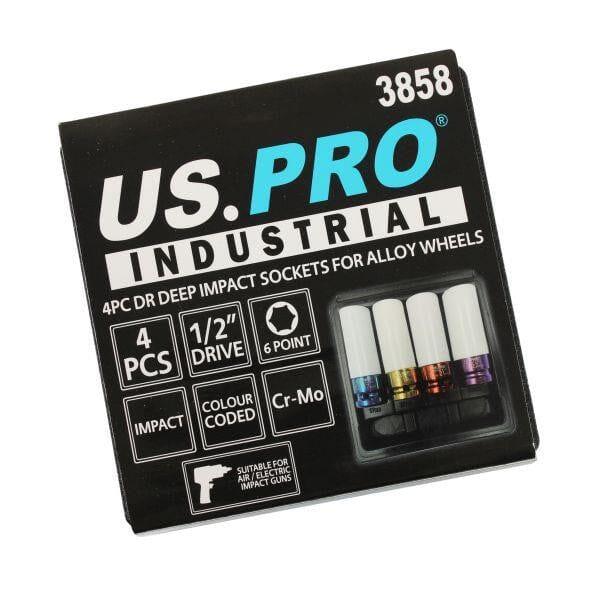 US PRO Industrial 4pc 1/2" DR Deep Impact Sockets For Alloy Wheels 17 - 22mm 3858
