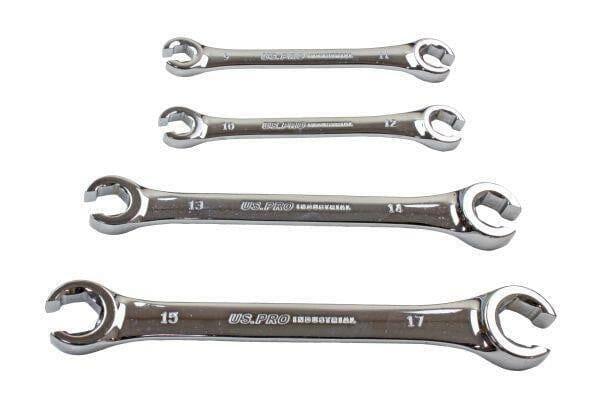 US PRO INDUSTRIAL 4PC 6PT Flare Nut Wrench Set 9 - 17mm In A Foam Tray 2289