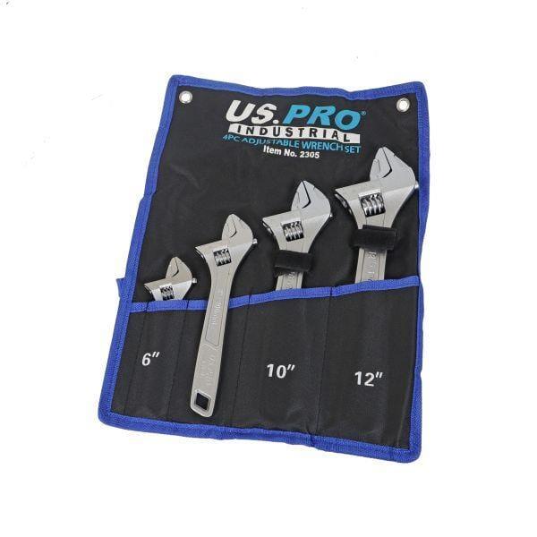 US PRO INDUSTRIAL 4PC Adjustable Wrench Spanner Set Sizes 6", 8", 10", and 12" 2305