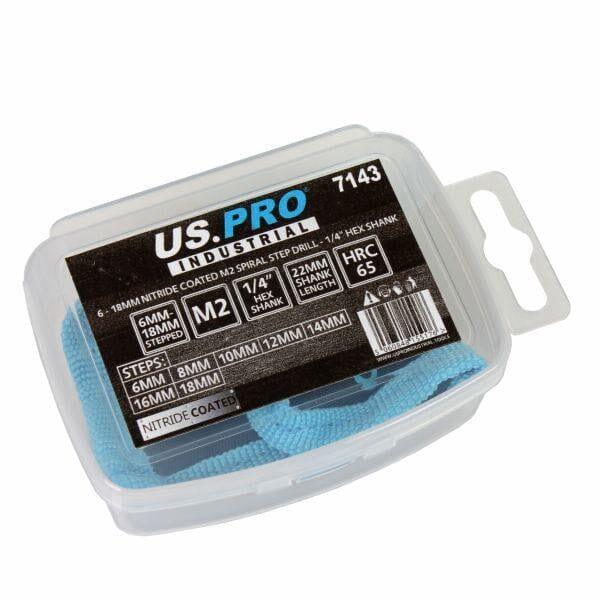 US PRO INDUSTRIAL 6 - 18mm Nitride Coated M2 Step Drill 1/4" Hex Shank 7143