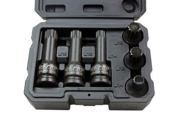 US PRO INDUSTRIAL 6PC 1/2" Dr Impact Spline Bit Sockets Shallow & Deep M14 M16 M18 1379