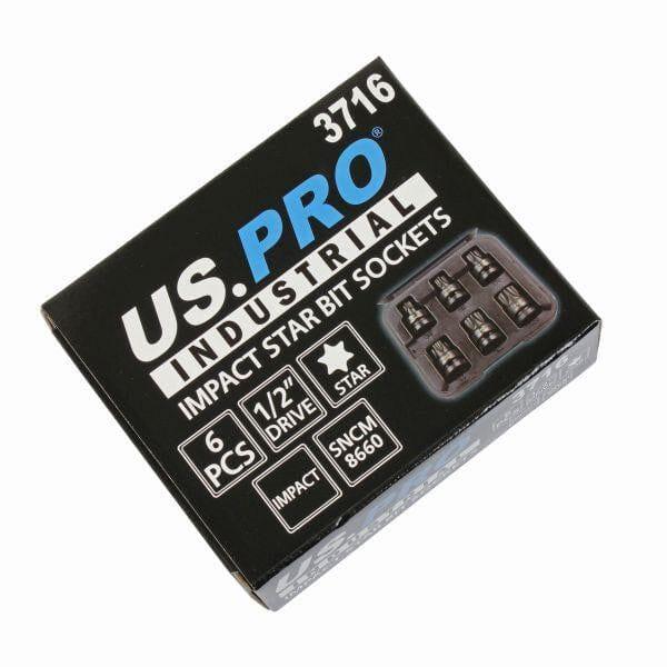 US PRO INDUSTRIAL 6PC 1/2" DR Impact Star Bit Sockets Set T55 - T100 3716