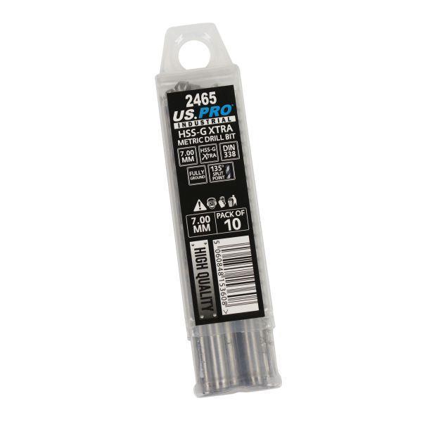 US PRO INDUSTRIAL 7.00MM HSS-G Xtra Metric Drill Bits - Pack Of 10 2465