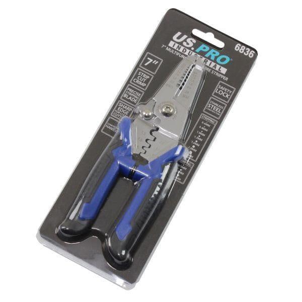 US PRO INDUSTRIAL 7" Multi Functional Wire Stripper Cutter Crimper 0.6 To 2.6mm 6836