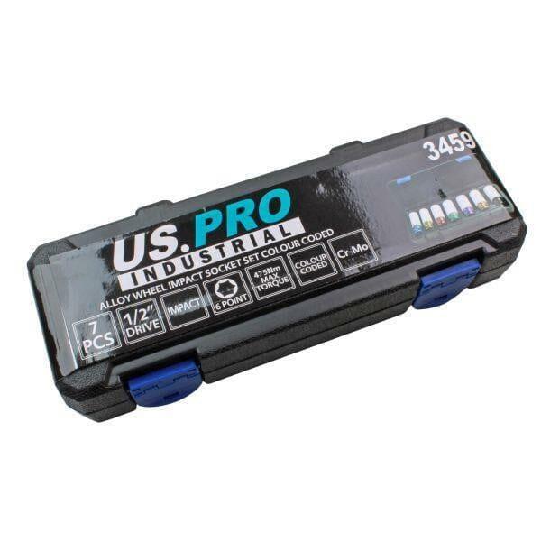 US PRO INDUSTRIAL 7PC 1/2" DR Alloy Wheel Deep Impact Sockets 17 - 27mm 3459