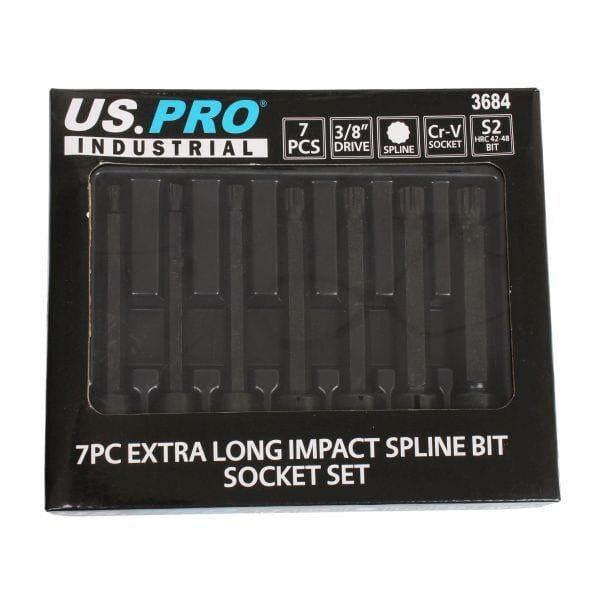 US PRO INDUSTRIAL 7PC 3/8" DR Extra Long Impact Spline Bit Socket Set M5 - M14 3684