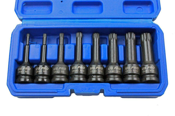 US PRO INDUSTRIAL 8 Piece 1/2" Impact spline Socket Bit Set M5 - M18 Bits 1690