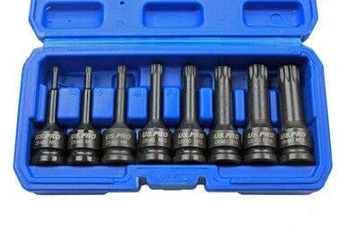 US PRO INDUSTRIAL 8 Piece 1/2" Impact spline Socket Bit Set M5 - M18 Bits 1690