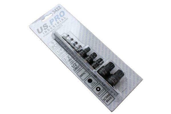 US PRO INDUSTRIAL 9pc 1/4" - 3/8" - 1/2" dr Stubby Impact Triple Square Spline Bit Sockets M4 - MT18 3422
