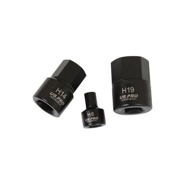 US PRO INDUSTRIAL 9pc 1/4" 3/8" DR Stubby Impact Hex Allen Key Bit Sockets Set 3863