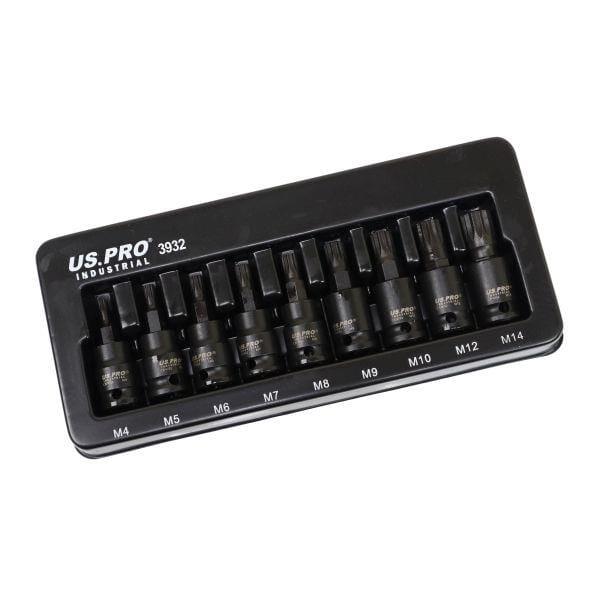 US PRO INDUSTRIAL 9PC 3/8" DR Impact Spline Bit Sockets Set 4 - 14mm 3932