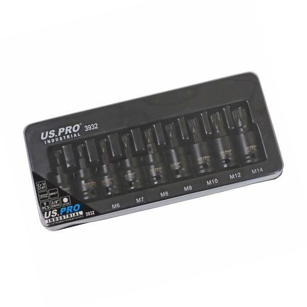 US PRO INDUSTRIAL 9PC 3/8" DR Impact Spline Bit Sockets Set 4 - 14mm 3932