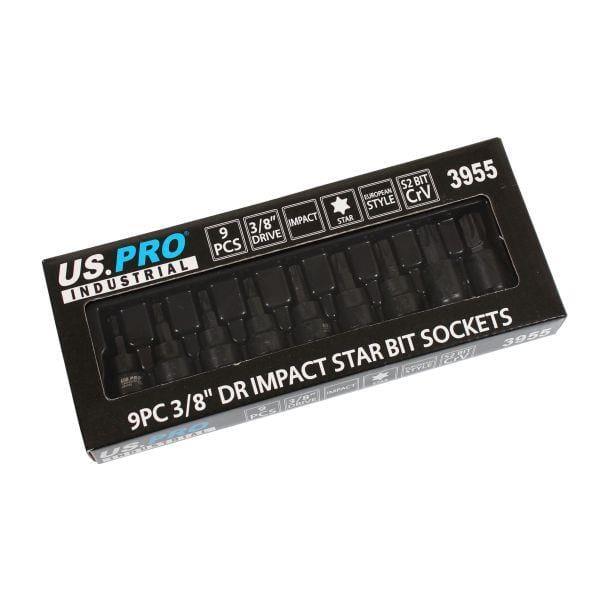US PRO INDUSTRIAL 9pc 3/8” DR Impact Torx Star Bit Sockets Set T20 - T60 3955