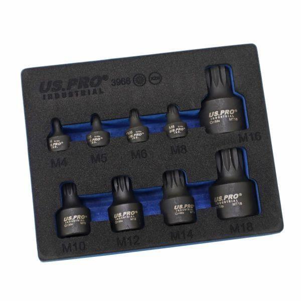 US PRO INDUSTRIAL 9PC Stubby Impact XZN Spline Bit Socket Set M4 - M18 3968