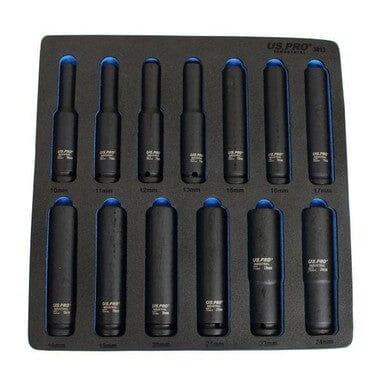 US PRO Industrial Extra Deep Impact Socket Set 1/2"Dr 13pc 10mm - 24mm 6pt Long Sockets 3812