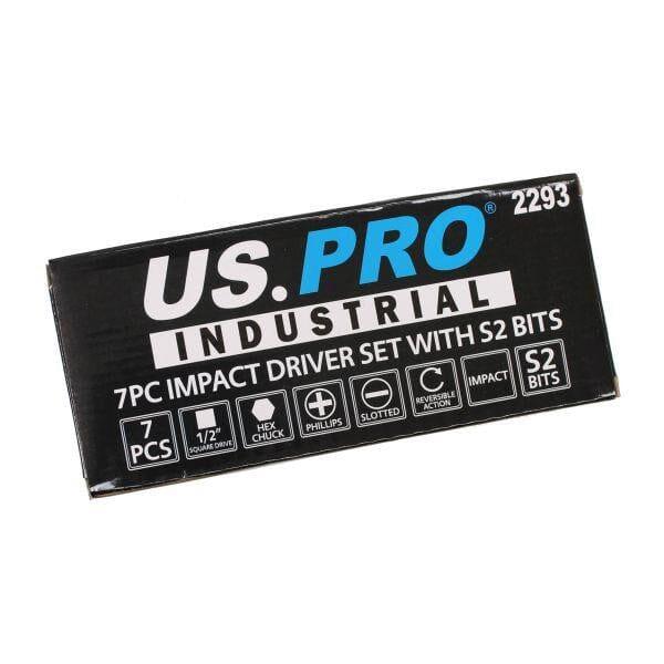 US PRO Industrial Impact Driver Set 7pc With S2 Bits 1/2" Square DR Hex Chuck 2293