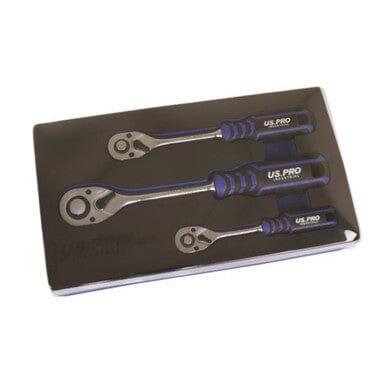 US PRO INDUSTRIAL Ratchet Handle Set 90T 1/4" 3/8" 1/2" Drive Soft Grip Socket Wrenches 4230