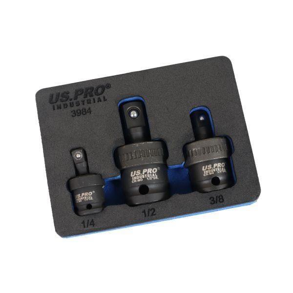 US PRO INDUSTRIAL Universal Joint Impact Socket Set 1/4" 3/8" 1/2" DR in EVA Foam Tray 3984