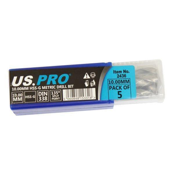 US PRO Tools 10.00MM HSS-G Metric twist Drill Bit Pack Of 5 2436
