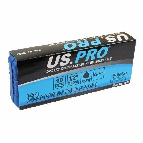 US PRO Tools 10 Piece 1/2" Dr Impact Spline Bit Socket Set M5 - M18 3639