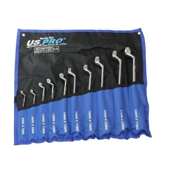 US PRO Tools 10 Piece Double Offset Ring Spanner Set 6 - 27mm 75DEG Non-slip 3527