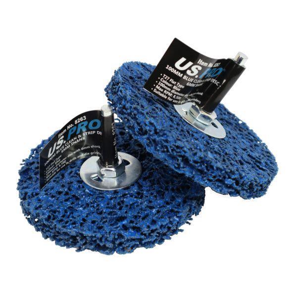 US PRO Tools 100MM Blue Clean & Strip Discs 6MM Shank - Pack Of 10 8263