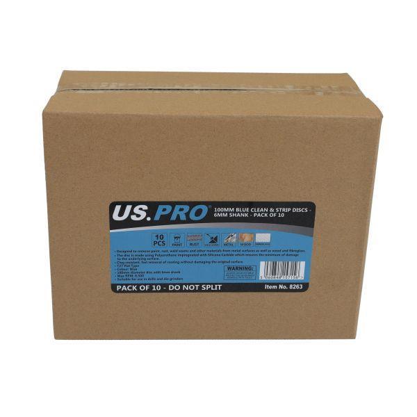 US PRO Tools 100MM Blue Clean & Strip Discs 6MM Shank - Pack Of 10 8263