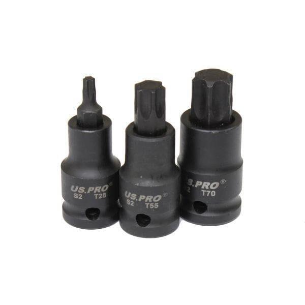 US PRO Tools 10PC 1/2" DR Torx Impact Star Bit Socket Set T20 - T70 3592