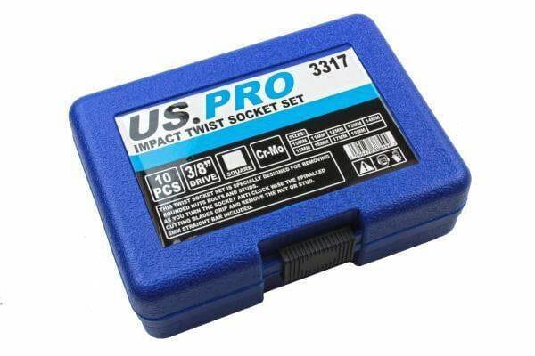 US PRO Tools 10PC 3/8" DR Impact Twist Socket Set - Rounded Nuts Bolts & Studs Removal 3317