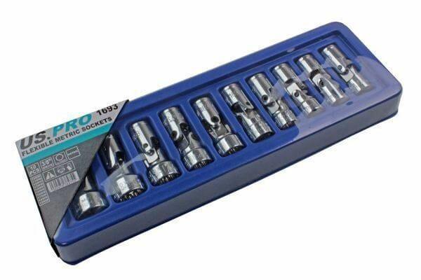 US PRO Tools 10pc 3/8dr Flexi Flexible Universal Sockets Set Metric 1693